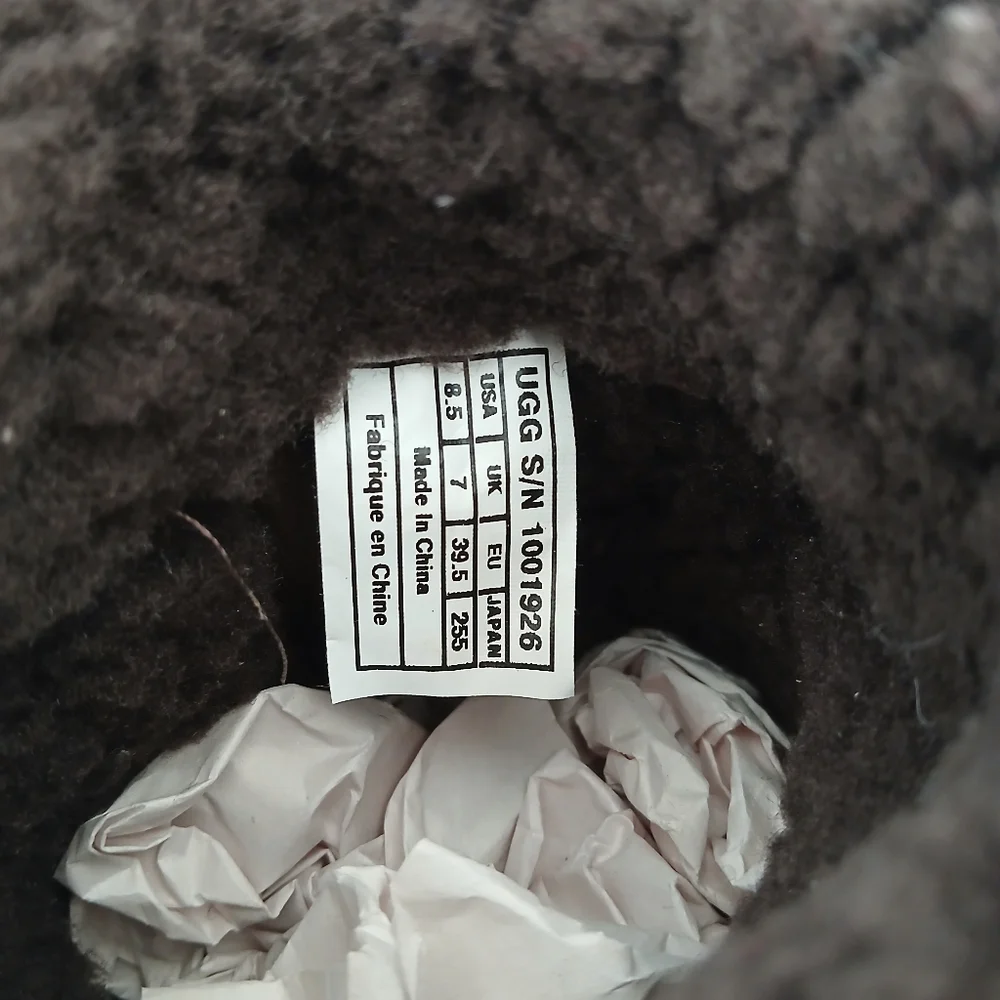 UGG Women's Brown LEATHER Bellvue Ankle Tall SHEARLING Cuff BOOTS shoes Size 8.5 - Picture 10 of 14